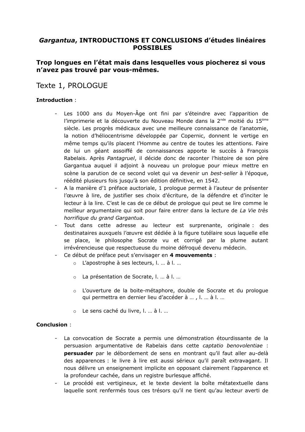 Prévisualisation du document Bac de français: Gargantua, PROLOGUE