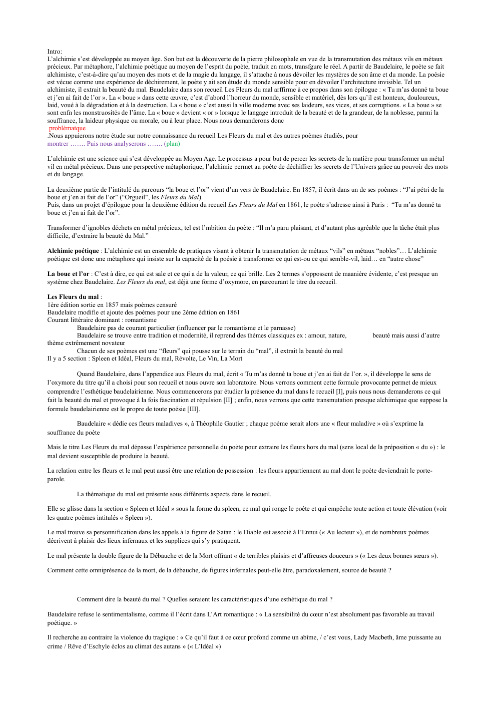 Prévisualisation du document Bac de Français: l'alchimie baudelairienne