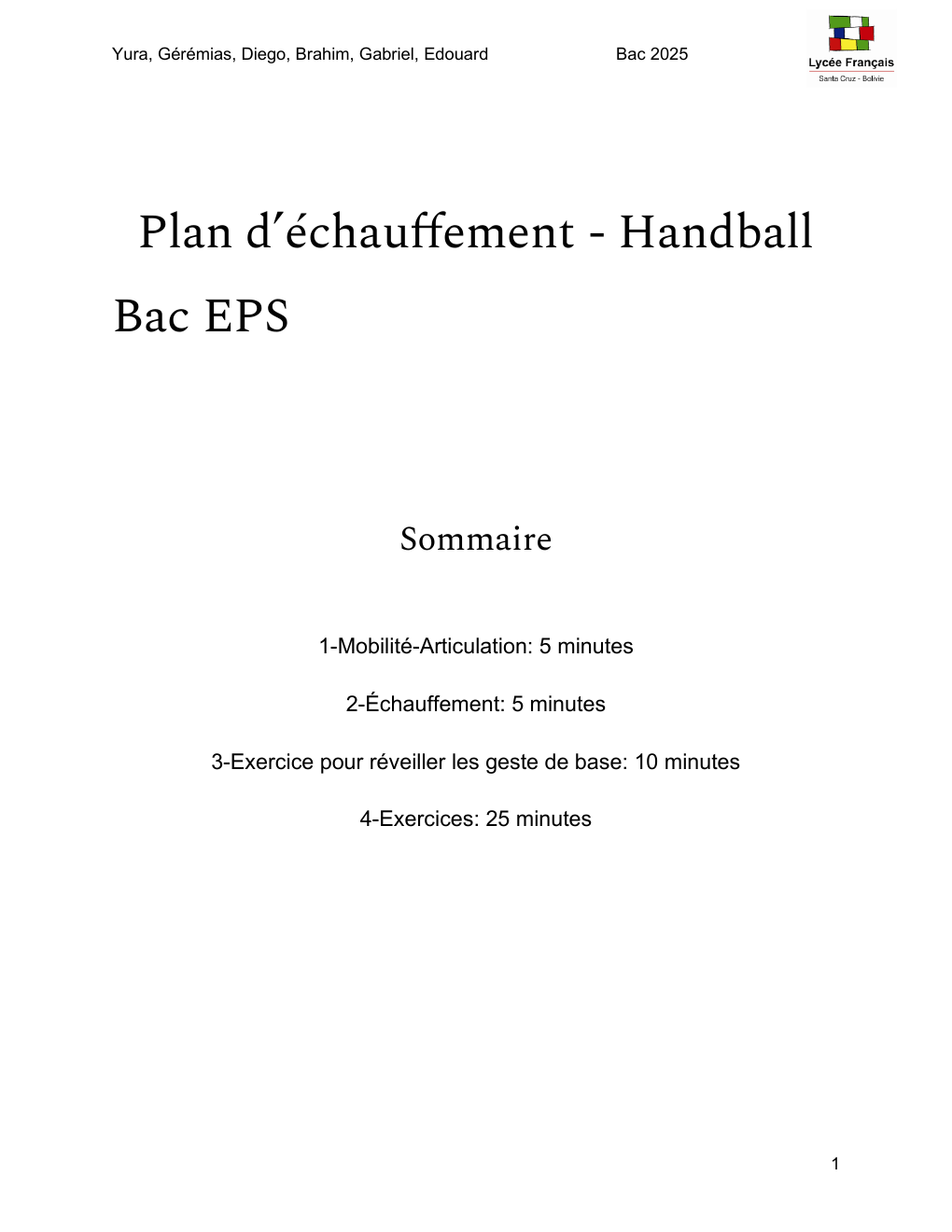 Prévisualisation du document BAC de handball plan dechauffement