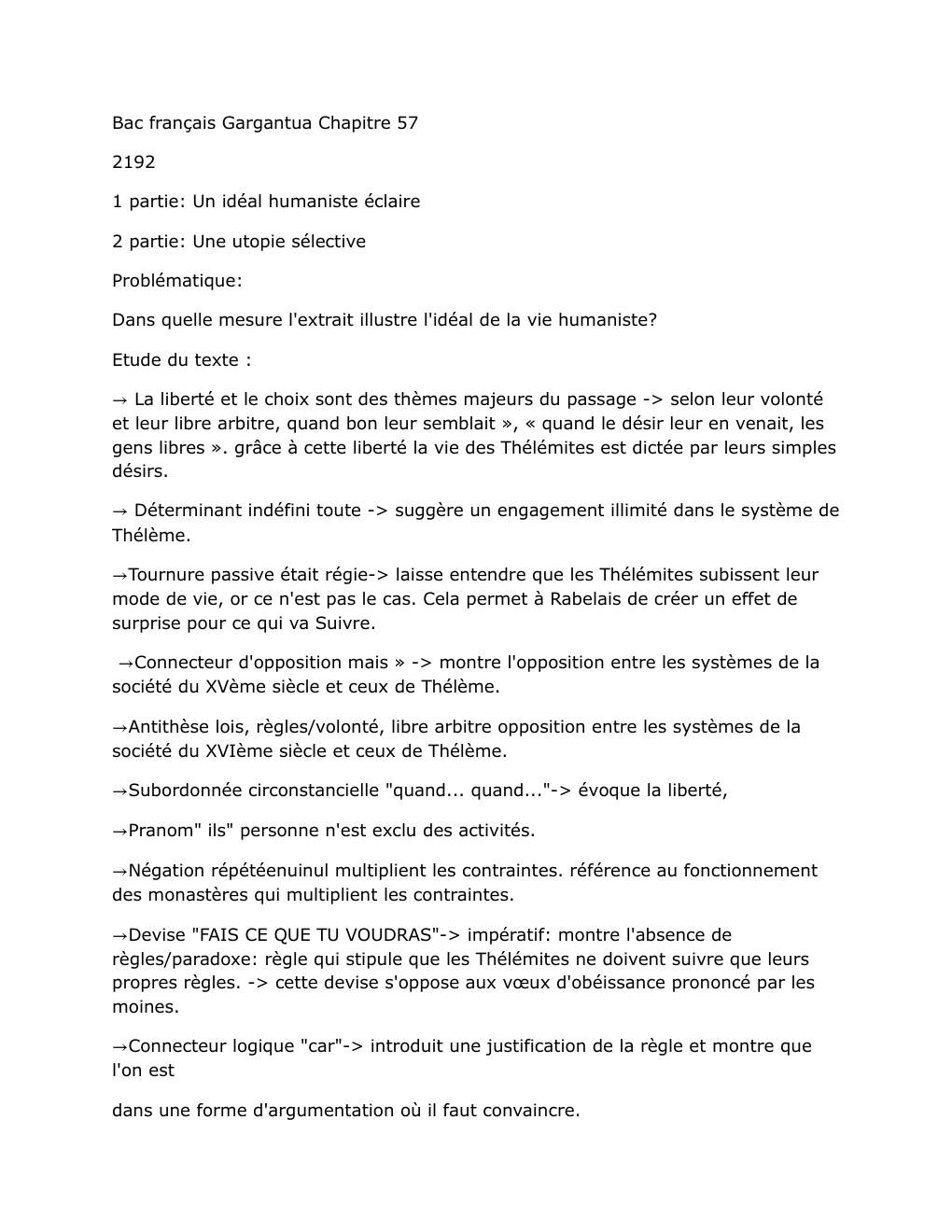 Prévisualisation du document Bac français Gargantua Chapitre 57
