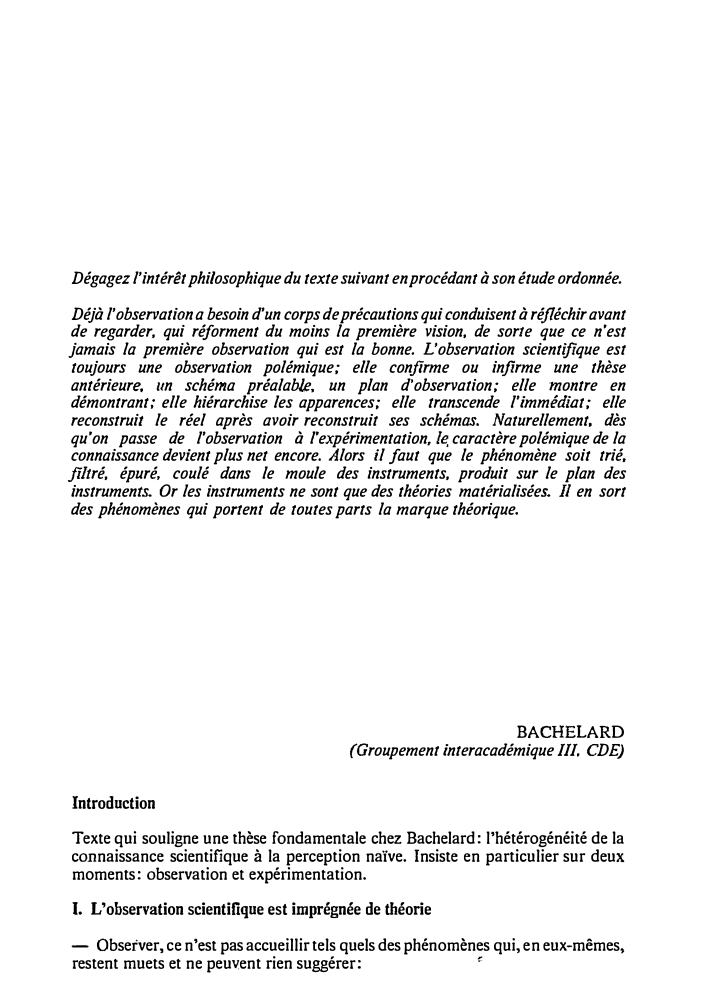 Prévisualisation du document BACHELARD: l'hétérogénéité de la connaissance scientifique à la perception naïve