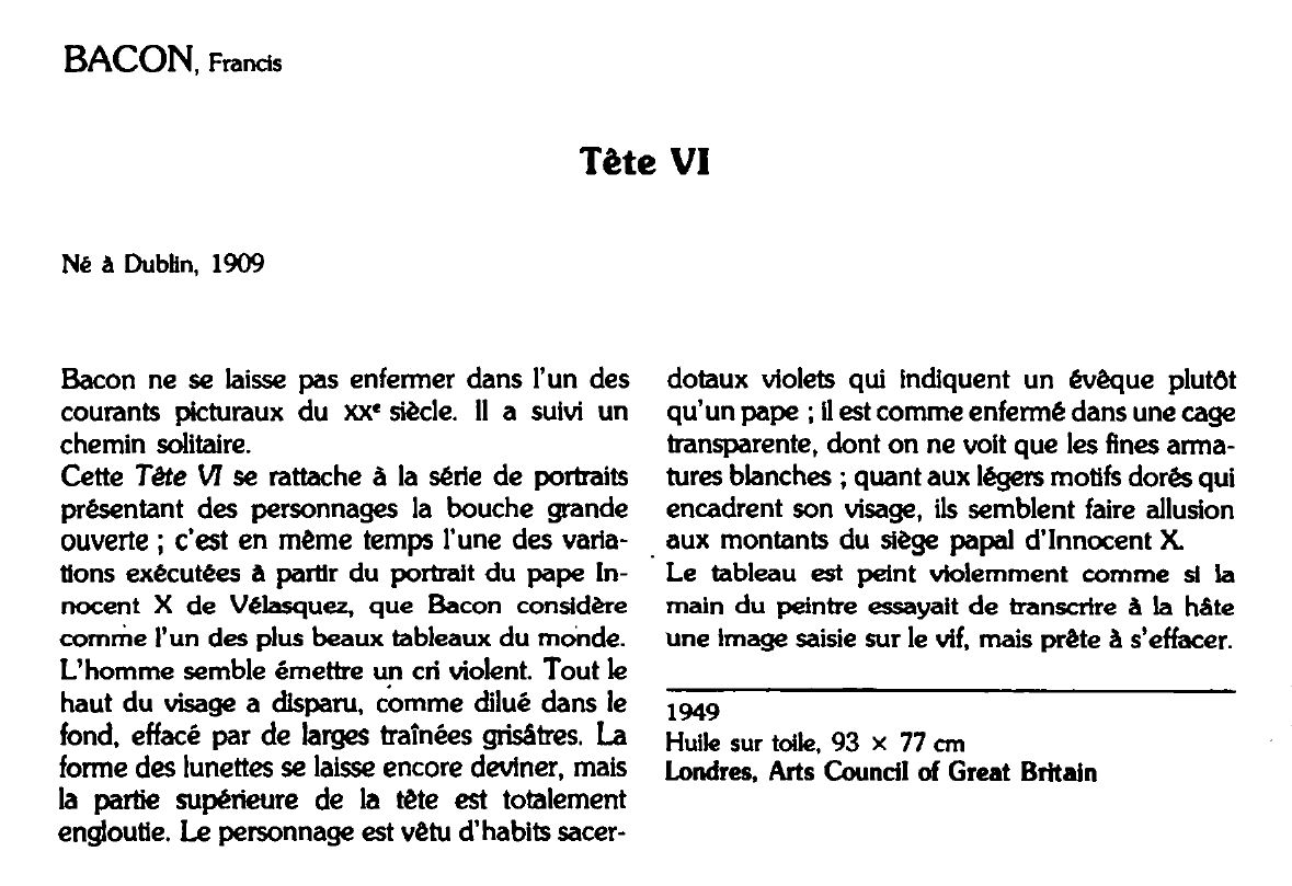 Prévisualisation du document BACON, Francis : Tête VI