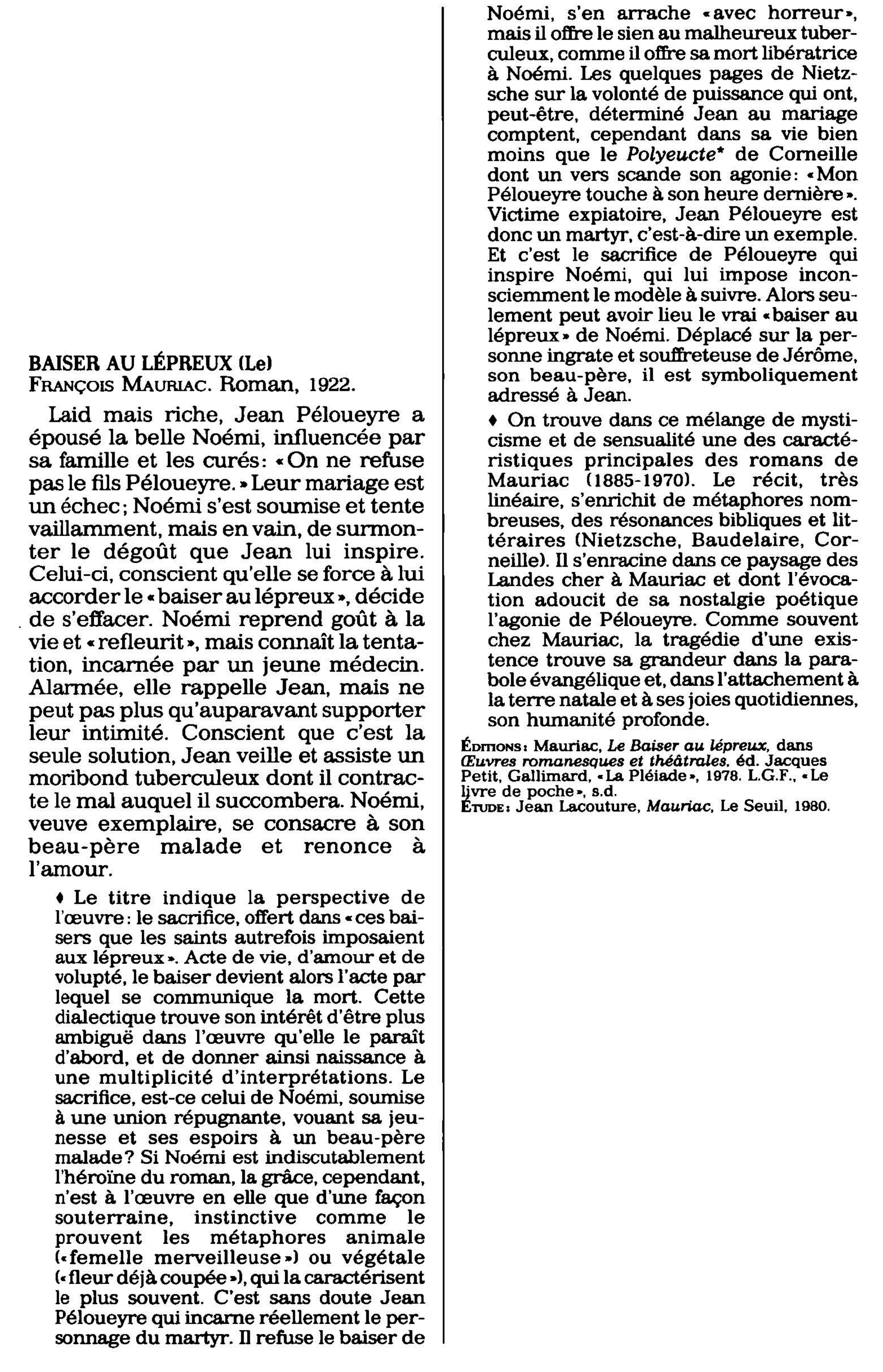 Prévisualisation du document Baiser au lépreux, le [François Mauriac] - Fiche de lecture.