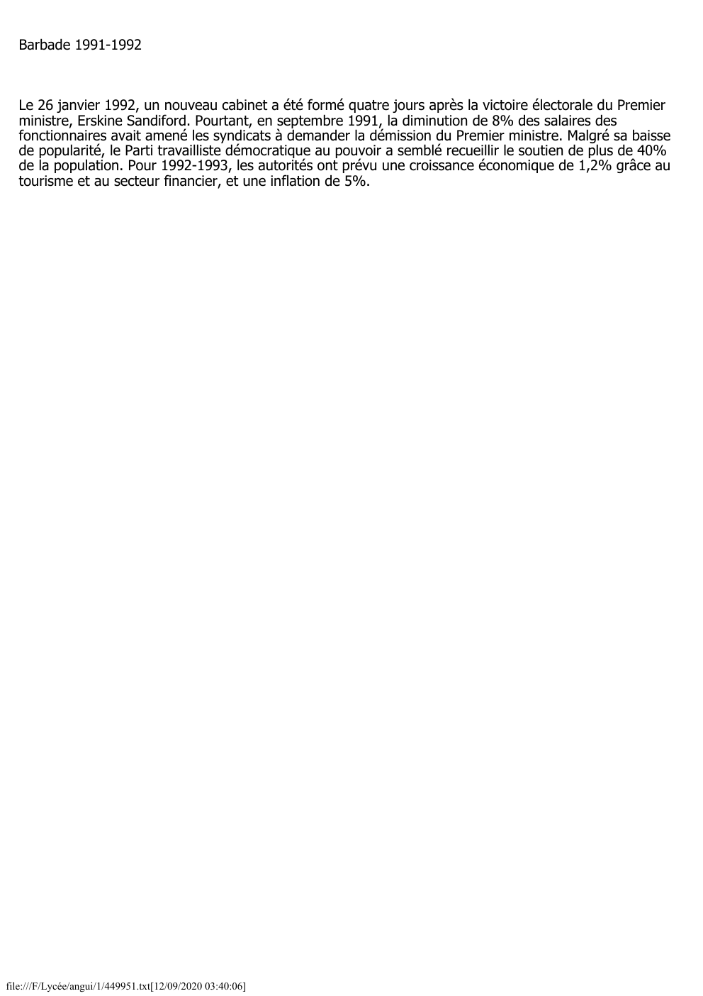 Prévisualisation du document Barbade 1991-1992

Le 26 janvier 1992, un nouveau cabinet a été formé quatre jours après la victoire électorale du Premier...