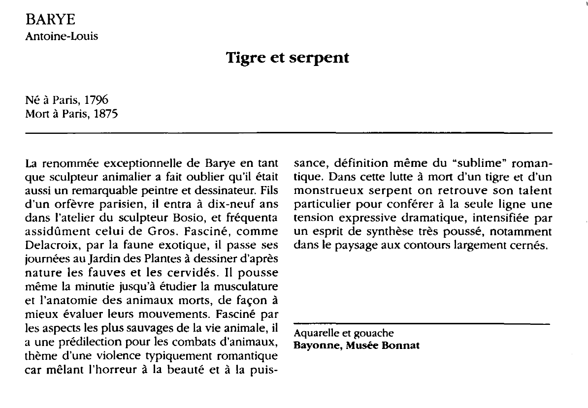 Prévisualisation du document BARYE Antoine-Louis : Tigre et serpent