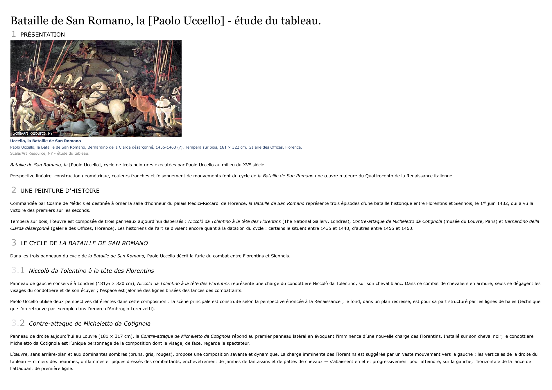 Prévisualisation du document Bataille de San Romano, la [Paolo Uccello] - étude du tableau.
