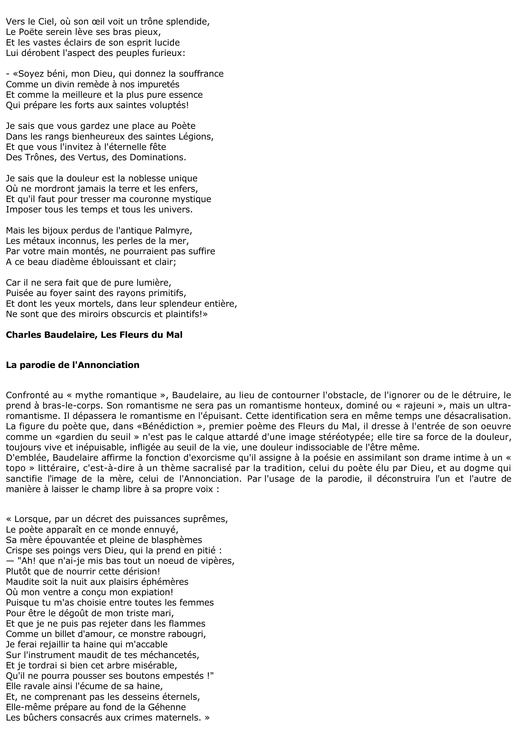 Prévisualisation du document Baudelaire : Bénédiction (Les Fleurs du Mal) - Commentaire