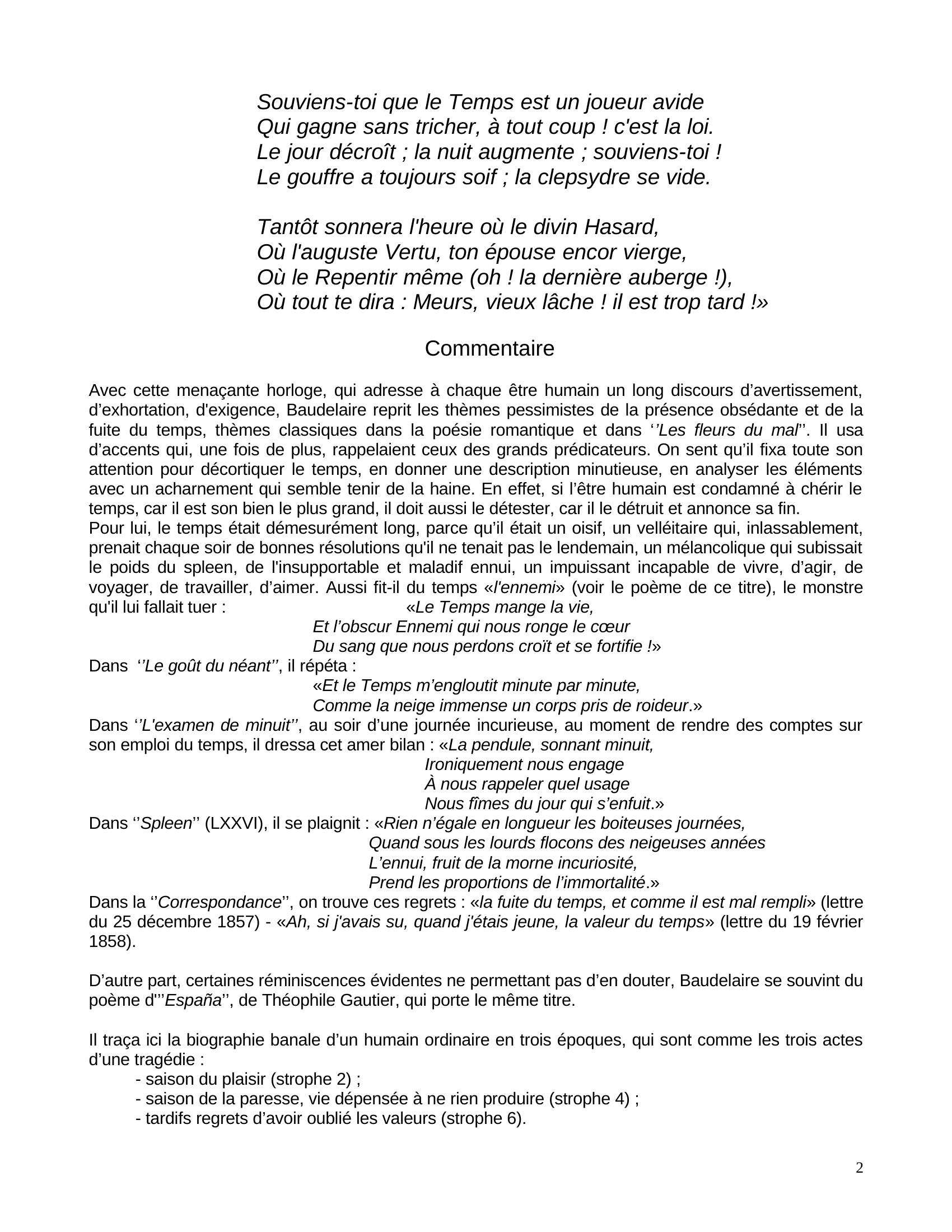 Prévisualisation du document Baudelaire Horloge Analyse