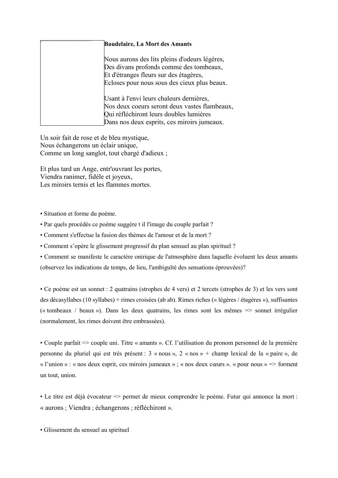 Prévisualisation du document Baudelaire, La Mort des Amants. Commentaire