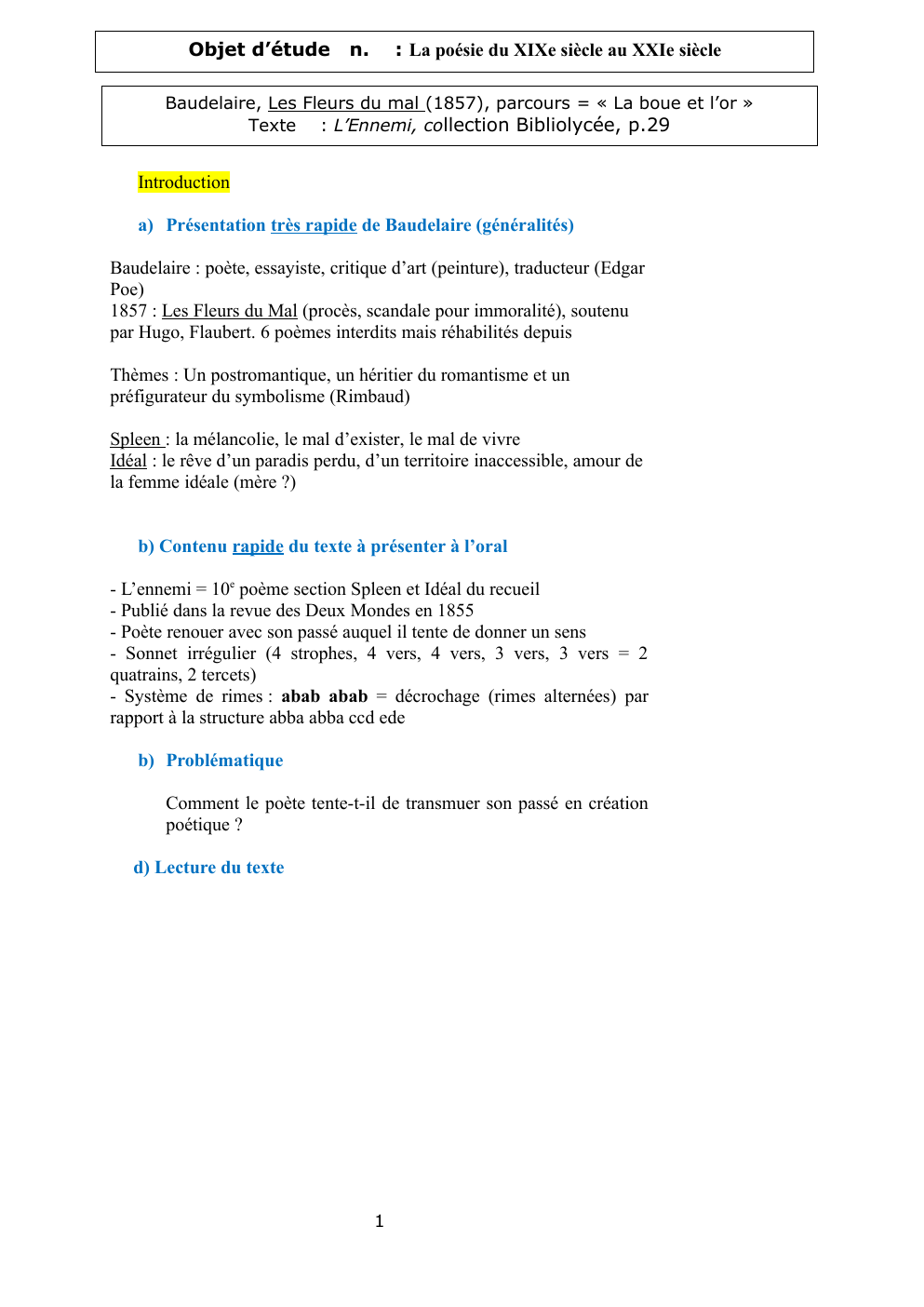 Prévisualisation du document Baudelaire, L'Ennemi - analyse linéaire