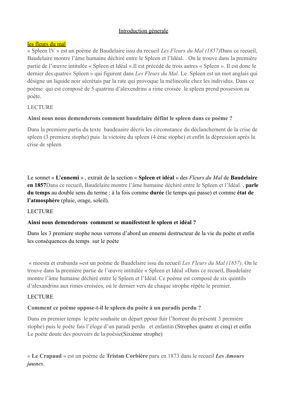 Prévisualisation du document Baudelaire - Spleen IV (analyse)