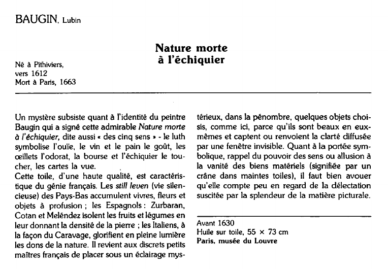 Prévisualisation du document BAUGIN, Lubin:Nature morte.