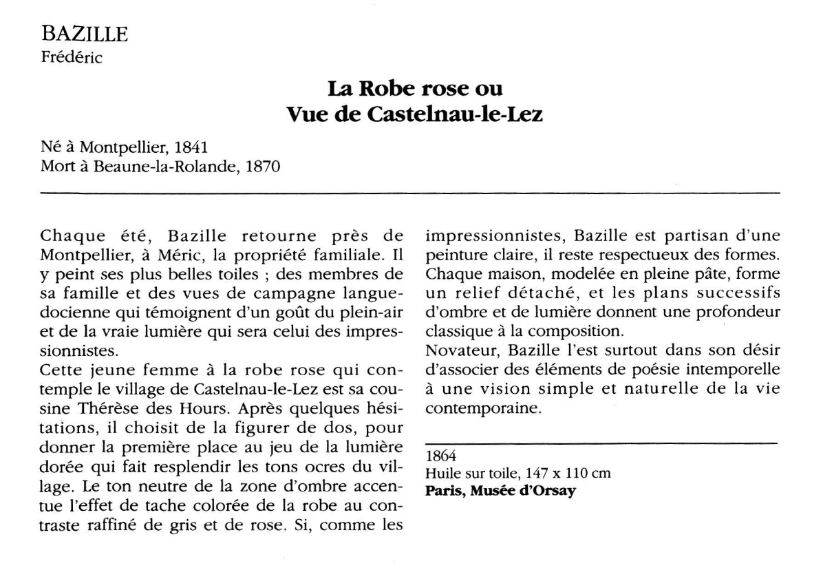 Prévisualisation du document BAZILLE Frédéric : La Robe rose ou Vue de Castelnau-le-Lez