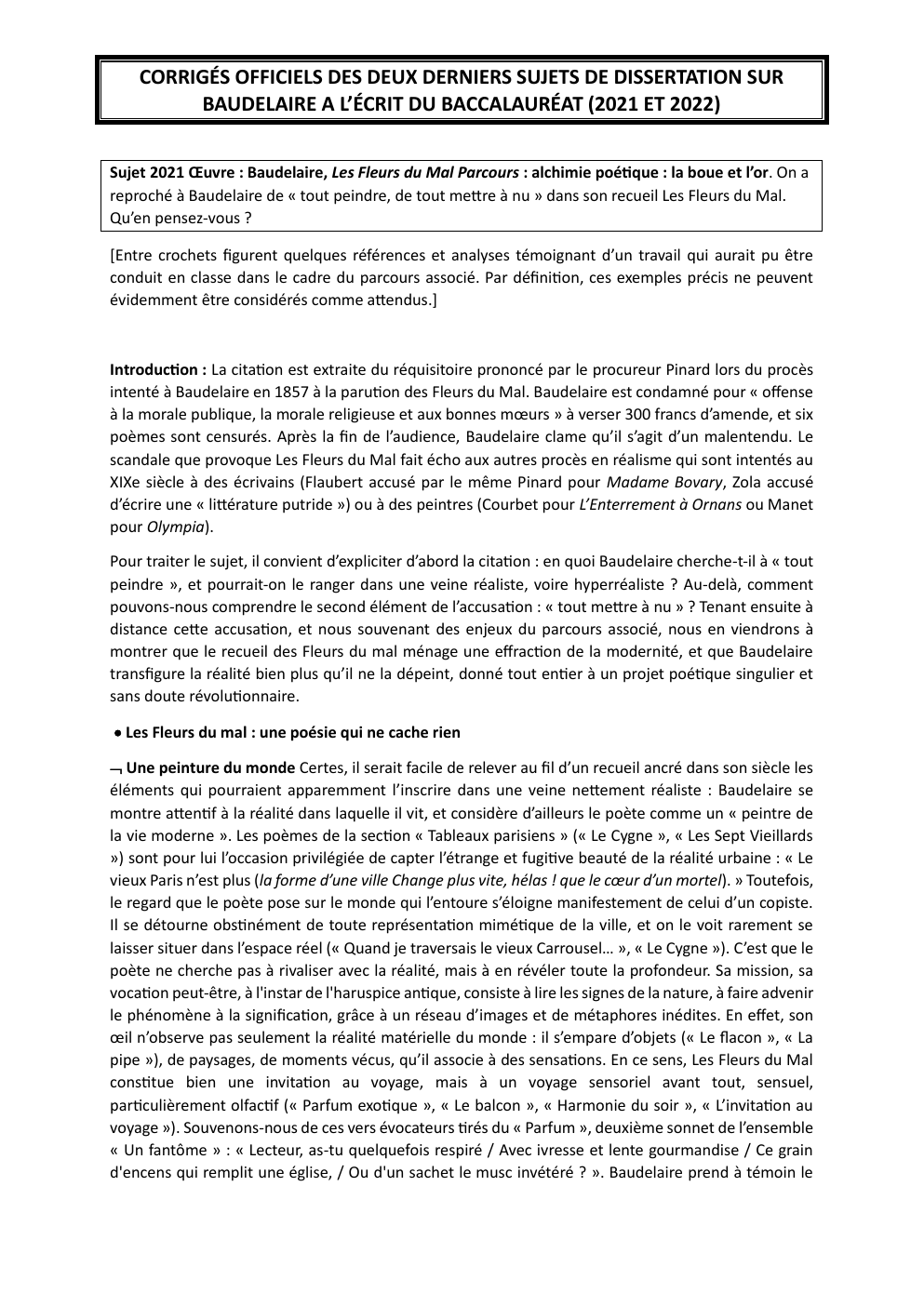 Prévisualisation du document Beaudelaire dissertation