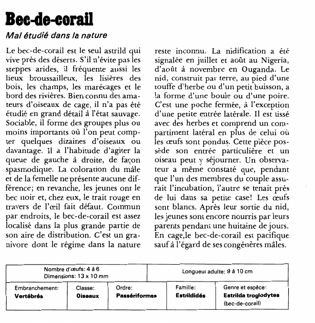 Prévisualisation du document Bec-de-corail:Mal étudié dans la nature.
