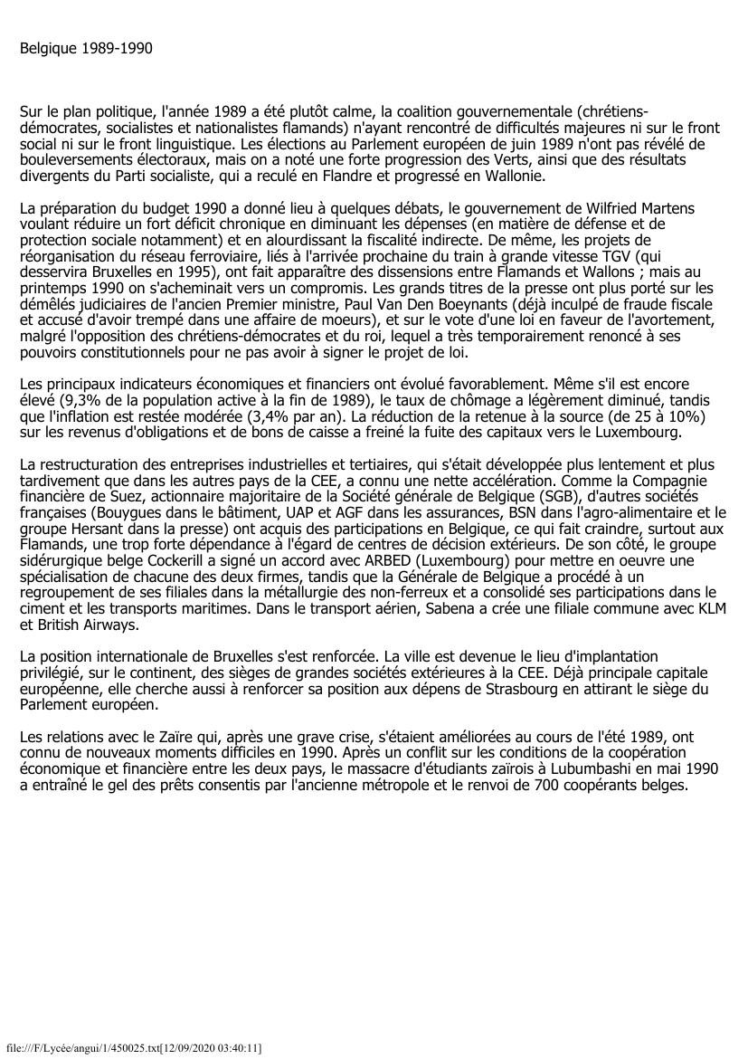 Prévisualisation du document Belgique (1989-1990)