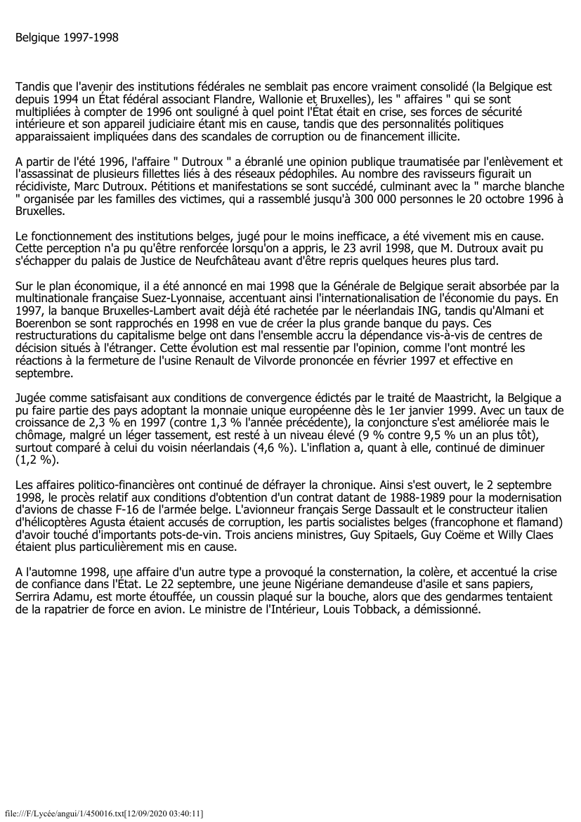 Prévisualisation du document Belgique (1997-1998)
