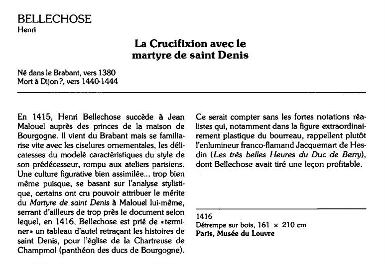 Prévisualisation du document BELLECHOSEHenri:La Crucifixion avec lemartyre de saint Denis (analyse du tableau).