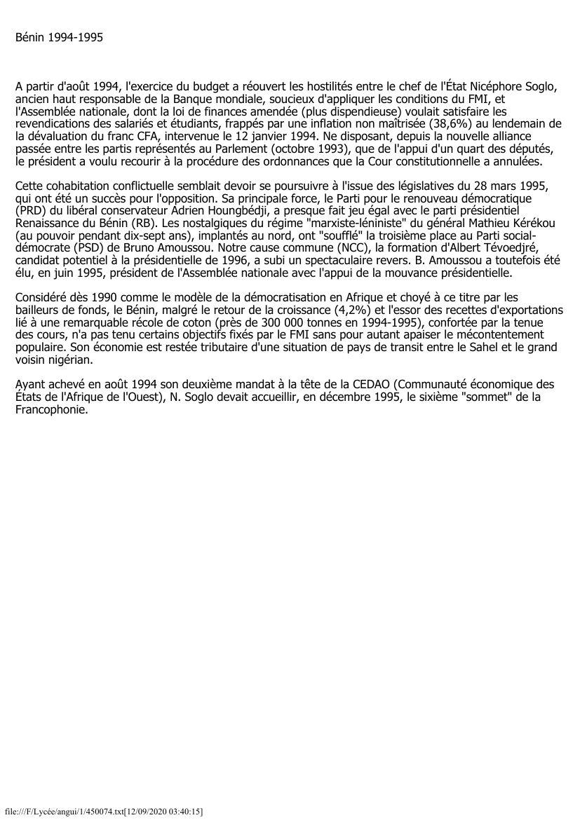 Prévisualisation du document Bénin (1994-1995)