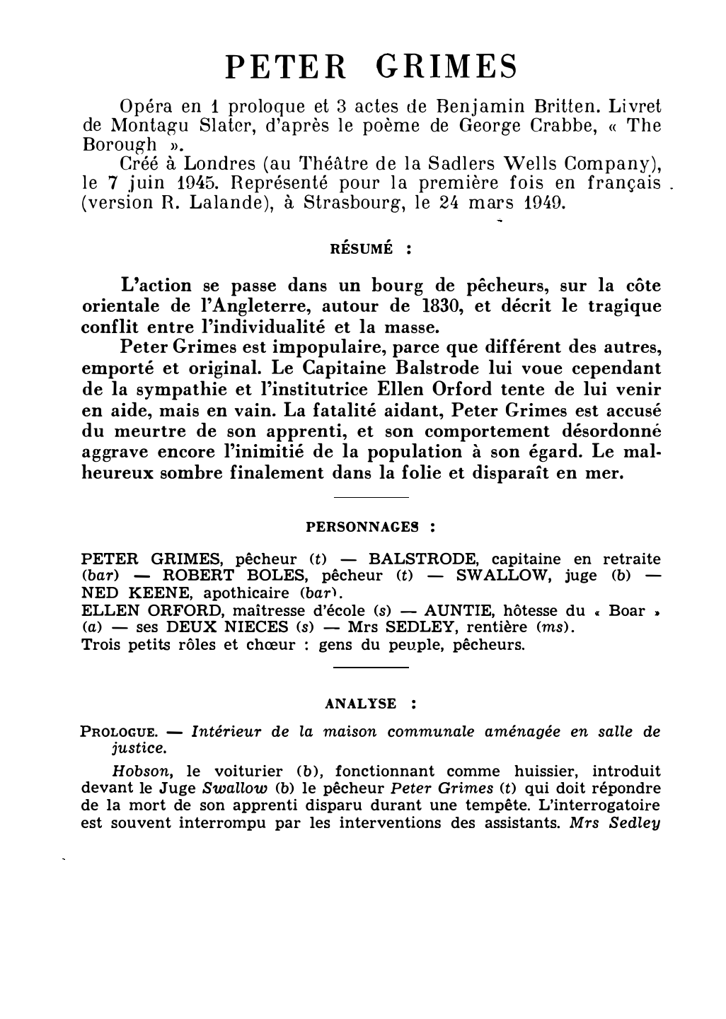 Prévisualisation du document Benjamin BRITTEN : PETER GRIMES (résumé et analyse de l’œuvre – Répertoire lyrique)