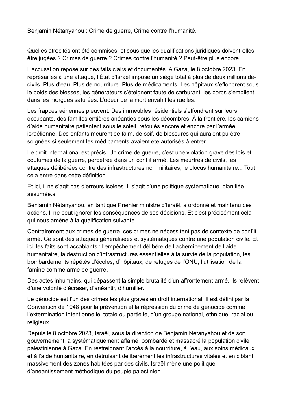 Prévisualisation du document Benjamin Nétanyahou : Crime de guerre, Crime contre l’humanité.