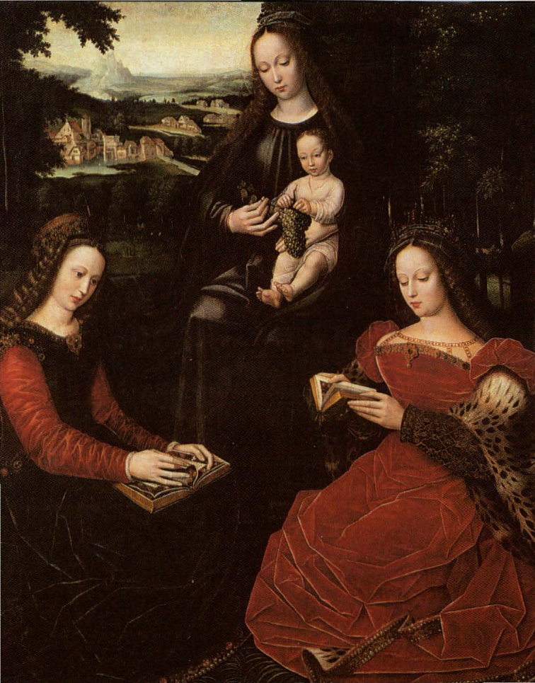 Prévisualisation du document BENSON Ambrosius : Vierge à l'enfant  avec sainte Barbe et sainte Catherine  (analyse du tableau).