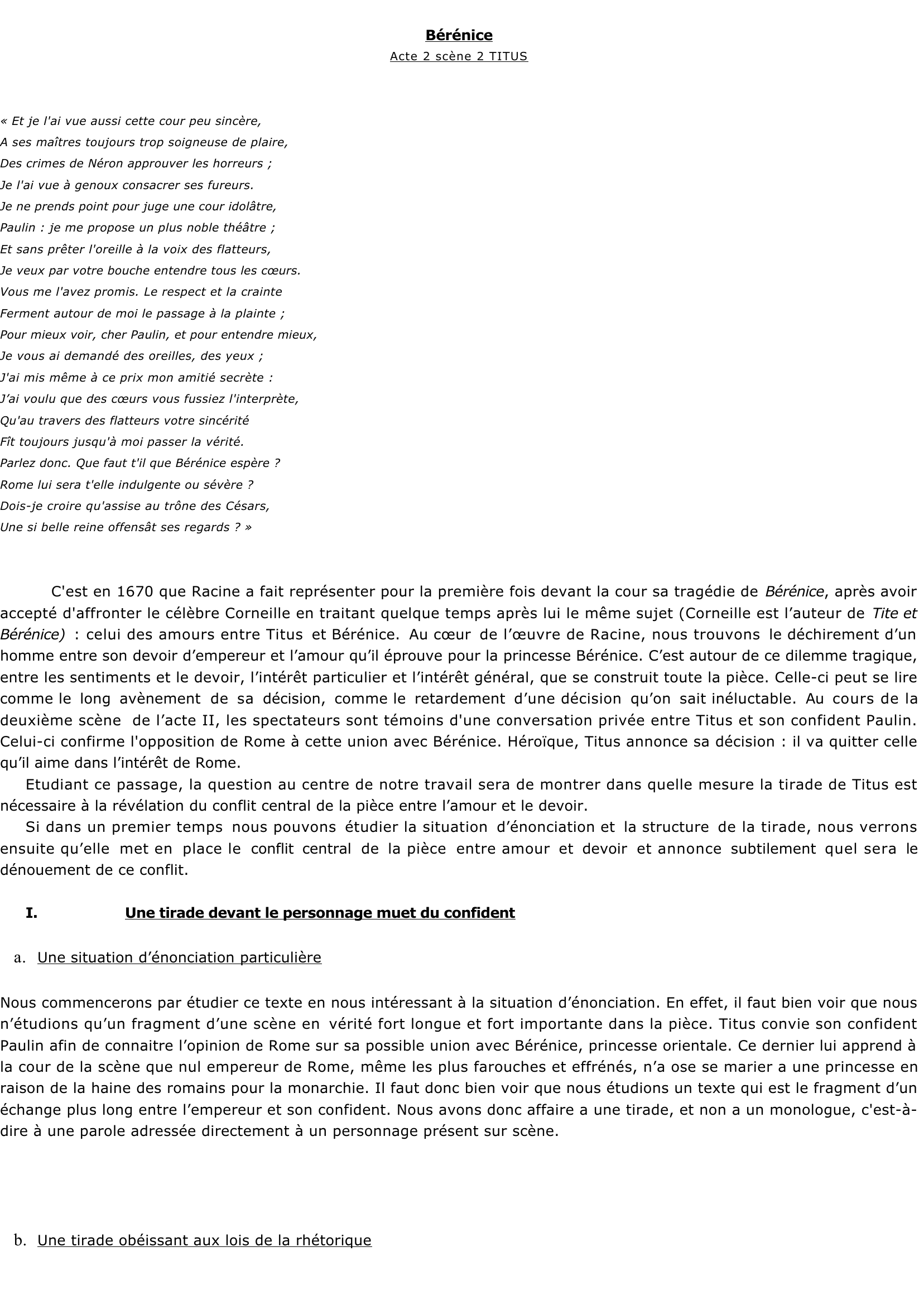 Prévisualisation du document Bérénice - Acte 2 scène 2: TITUS