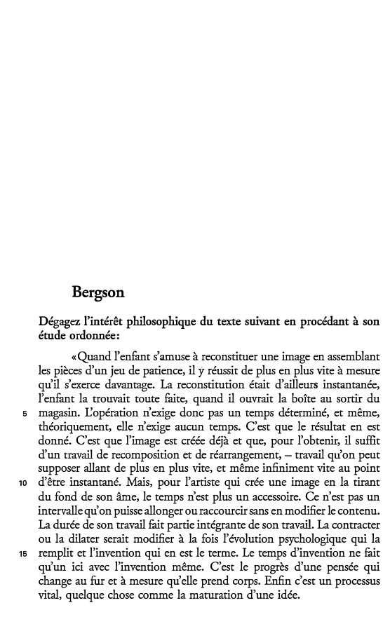 Prévisualisation du document Bergson
Dégagez l'intérêt philosophique du texte suivant en procédant à son
étude ordonnée:

5

10

15

«Quand l'enfant s'amuse à...