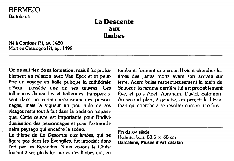 Prévisualisation du document BERMEJOBartolomé:La Descenteauxlimbes (analyse du tableau).