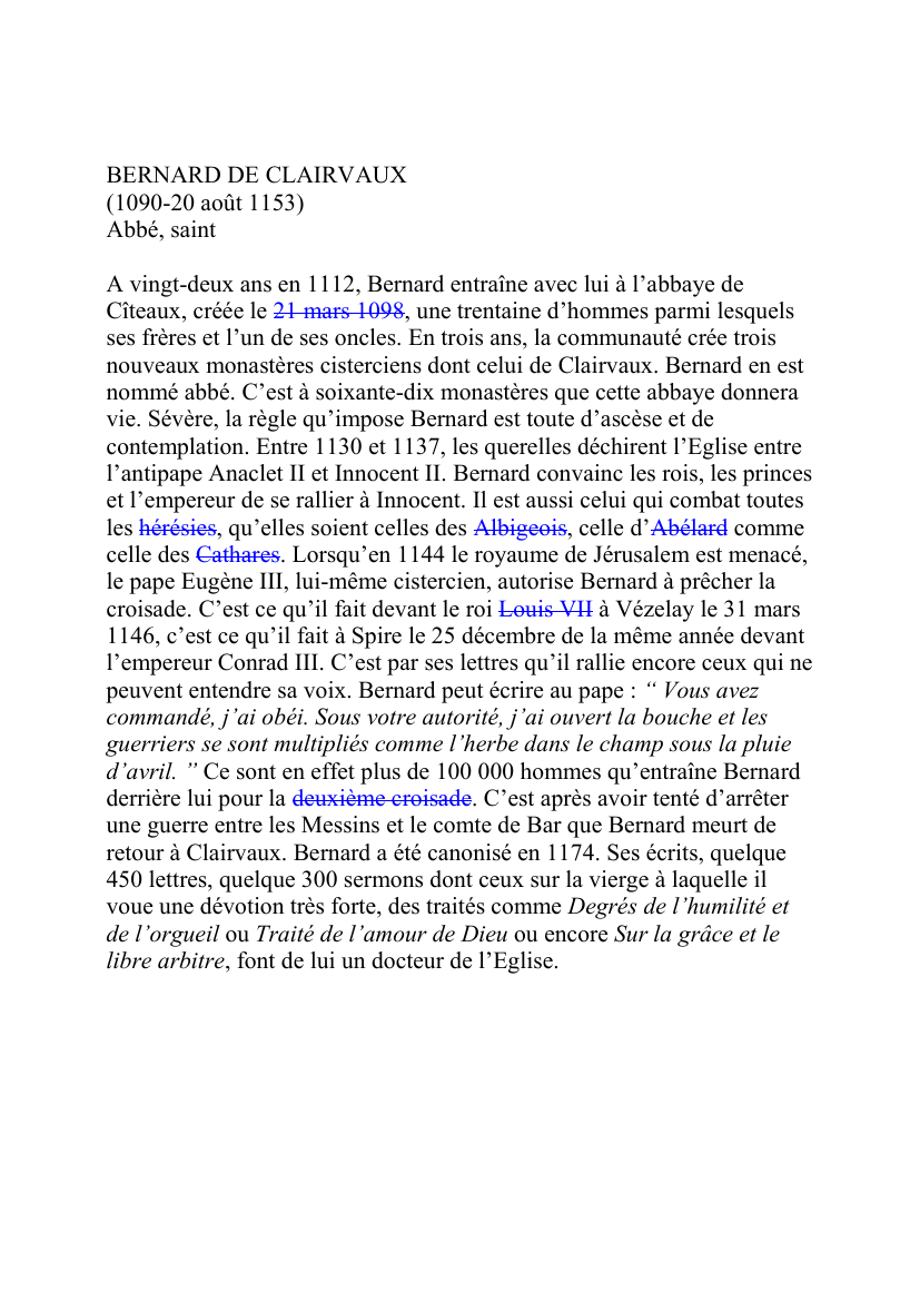 Prévisualisation du document BERNARD DE CLAIRVAUX (1090-20 août 1153) Abbé, saint