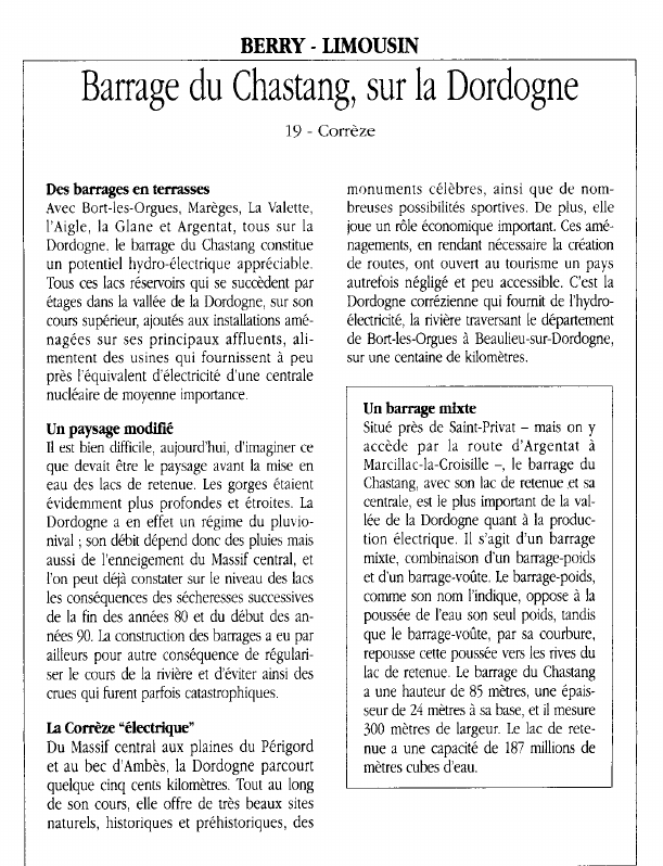 Prévisualisation du document BERRY - LIMOUSINBarrage du Chastang, sur la Dordogne.