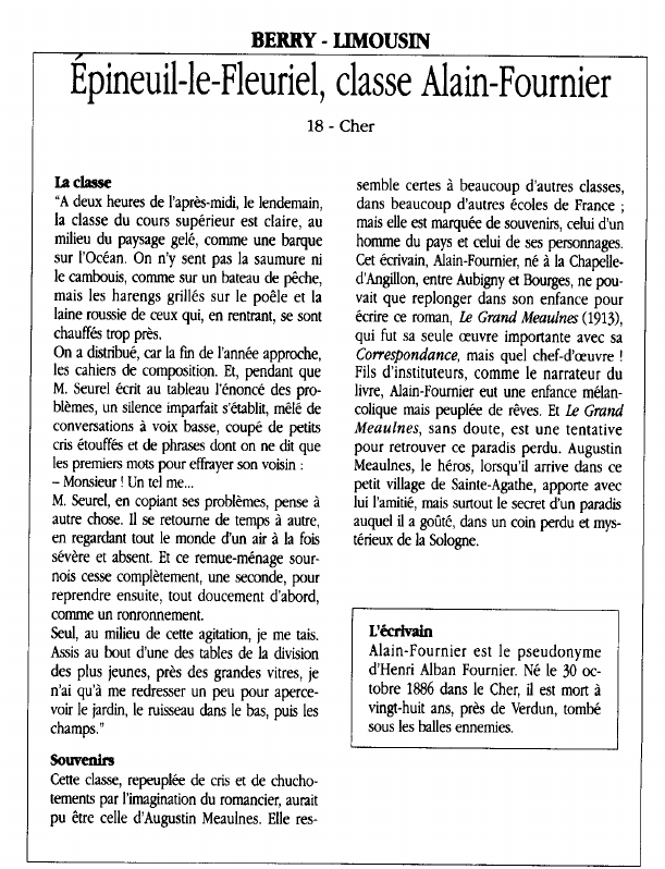 Prévisualisation du document BERRY - LIMOUSINpineuil-le-Fleuriel, classe Alain-Fournier.