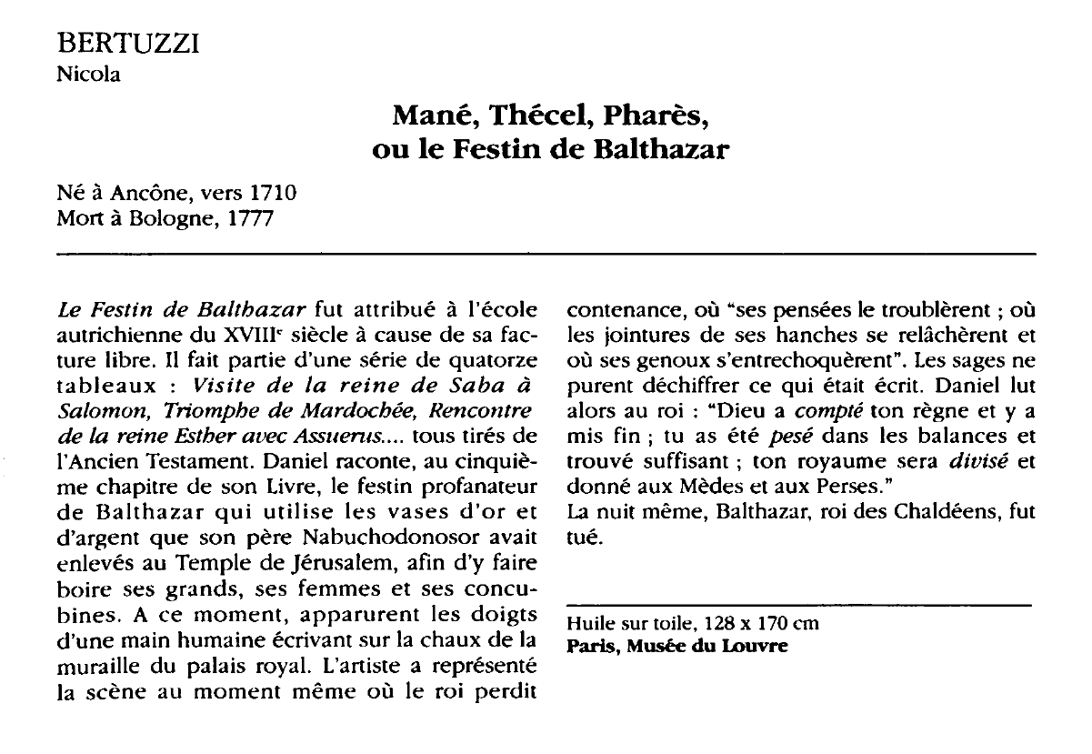 Prévisualisation du document BERTUZZI Nicola : Mané, Thécel, Pharès, ou le Festin de Balthazar