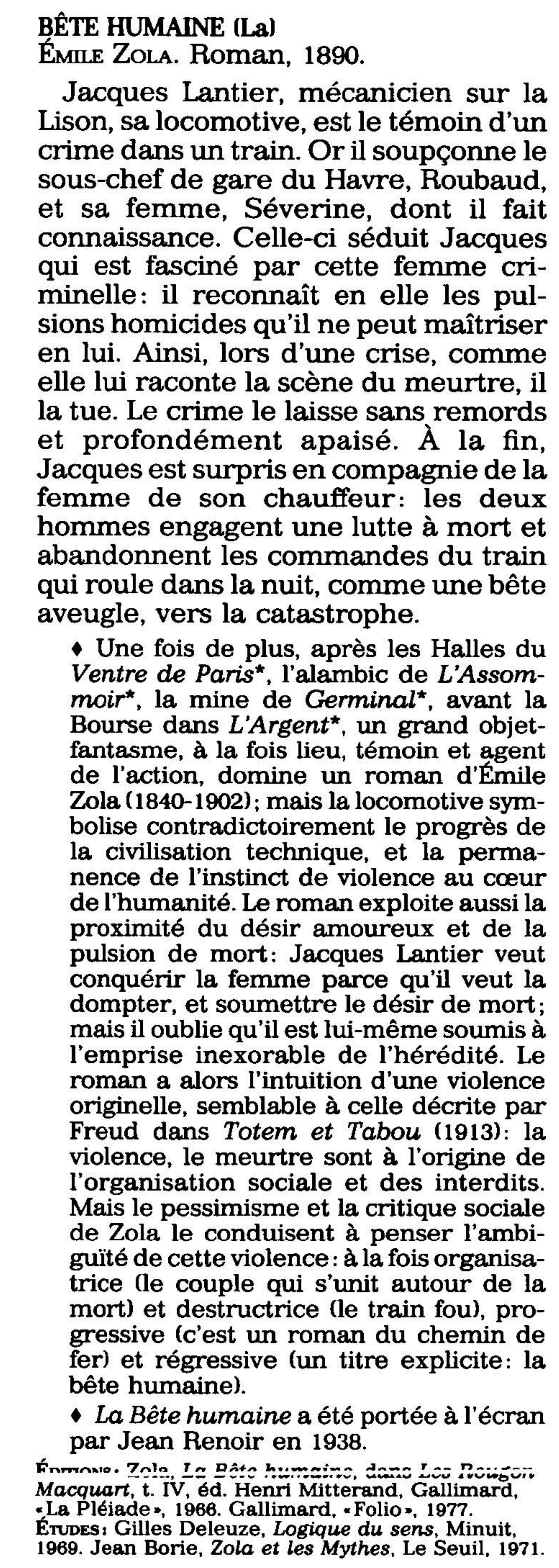 Prévisualisation du document Bête humaine, la [Émile Zola] - fiche de lecture.