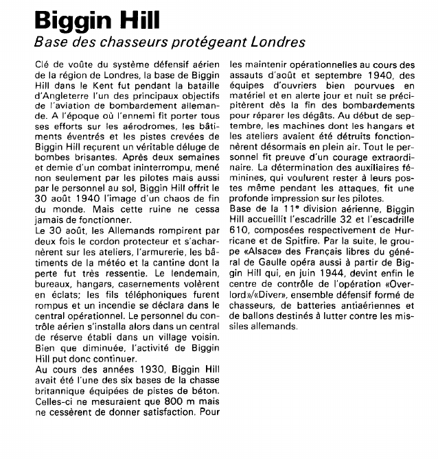 Prévisualisation du document Biggin Hill:Base des chasseurs protégeant Londres.