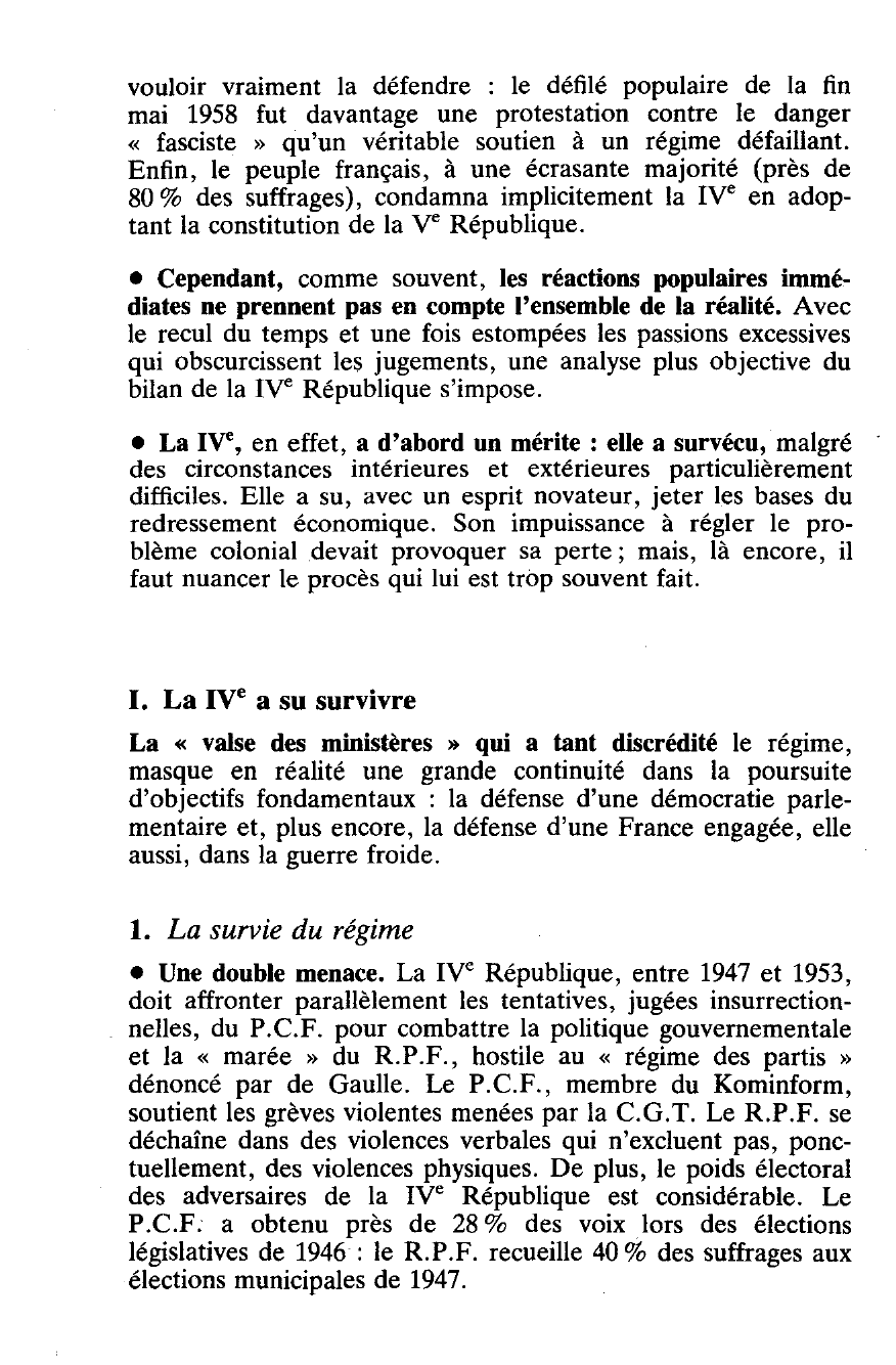 Prévisualisation du document Bilan de la IVe République en France