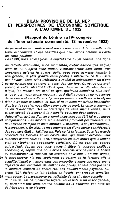 Prévisualisation du document BILAN PROVISOIRE DE LA NEP ET PERSPECTIVES DE L'ÉCONOMIE SOVIÉTIQUE A L'AUTOMNE DE 1922