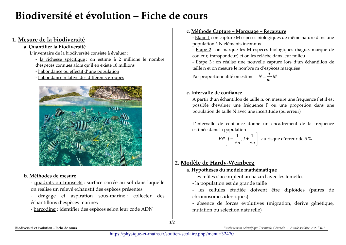 Prévisualisation du document Biodiversité et évolution – Fiche de cours