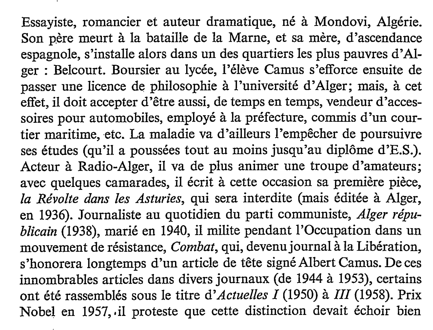 Prévisualisation du document Biographie Albert Camus