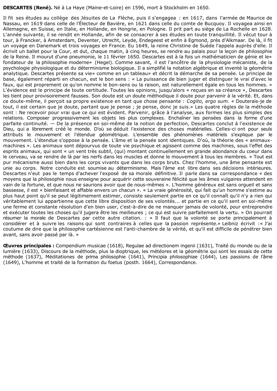 Prévisualisation du document Biographie de DESCARTES (René).