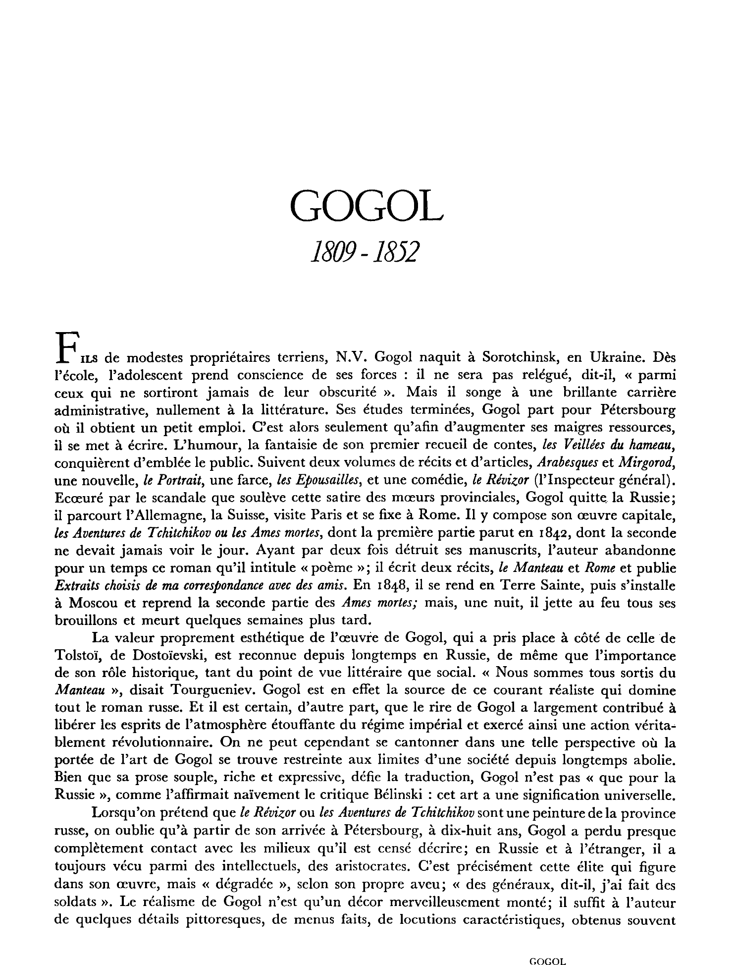 Prévisualisation du document Biographie de GOGOL