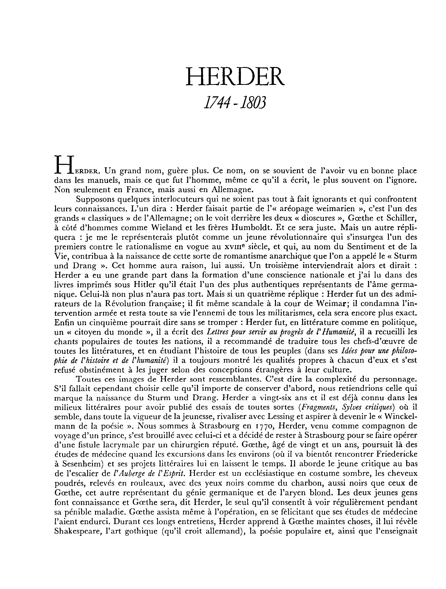 Prévisualisation du document Biographie de HERDER (Johann-Gottlieb).