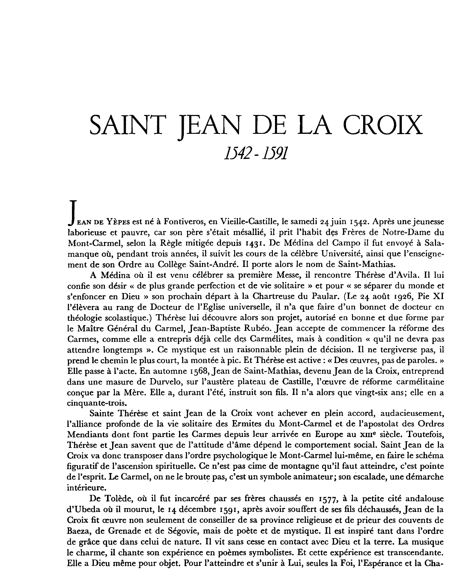 Prévisualisation du document Biographie de JEAN DE LA CROIX (de son vrai nom Yepes, saint).