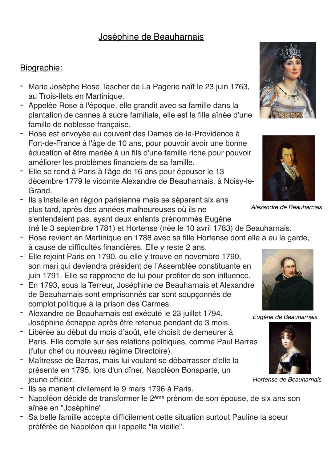 Prévisualisation du document Biographie de Joséphine de Beauharnais