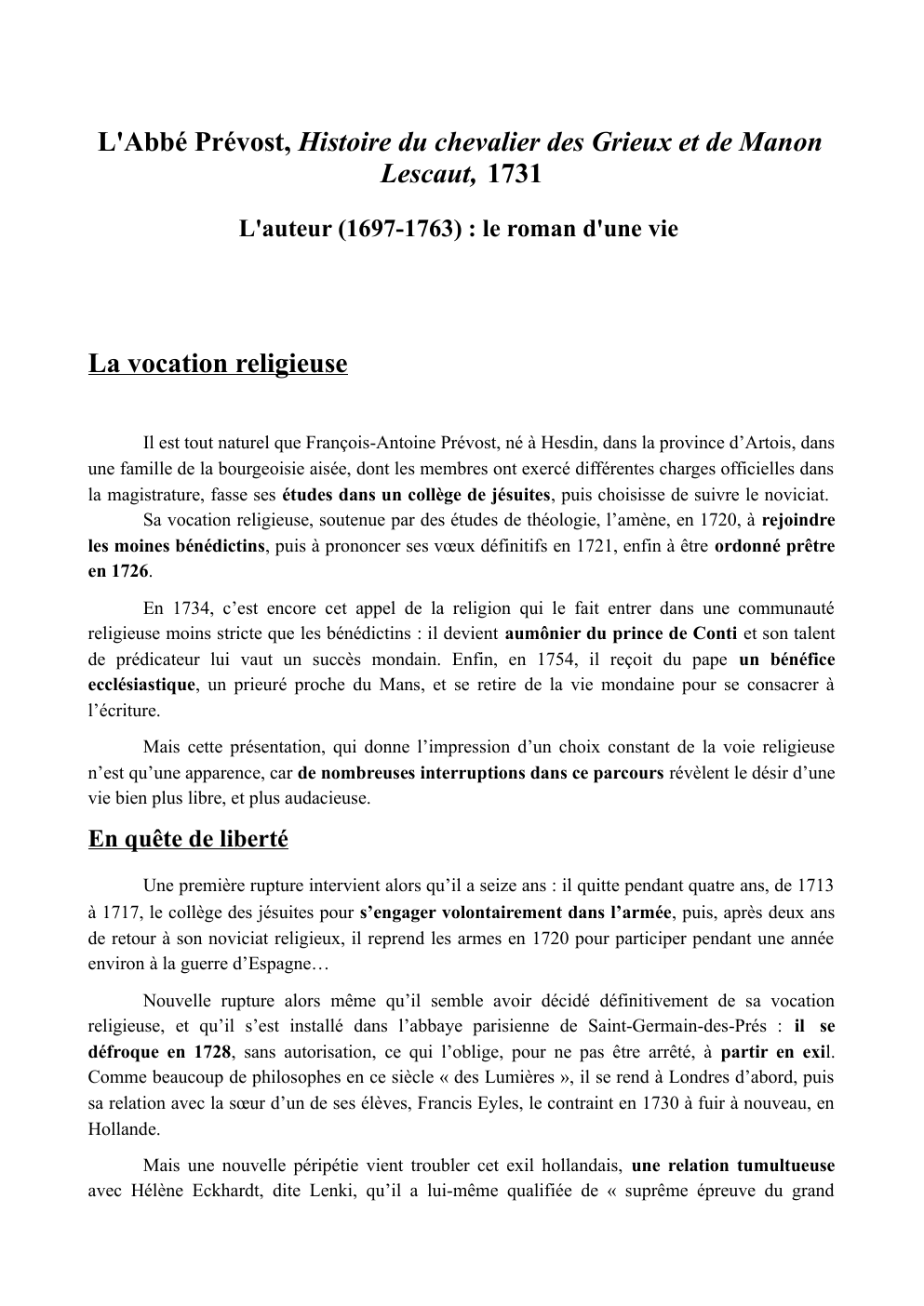 Prévisualisation du document Biographie de l’Abbe de Prévost