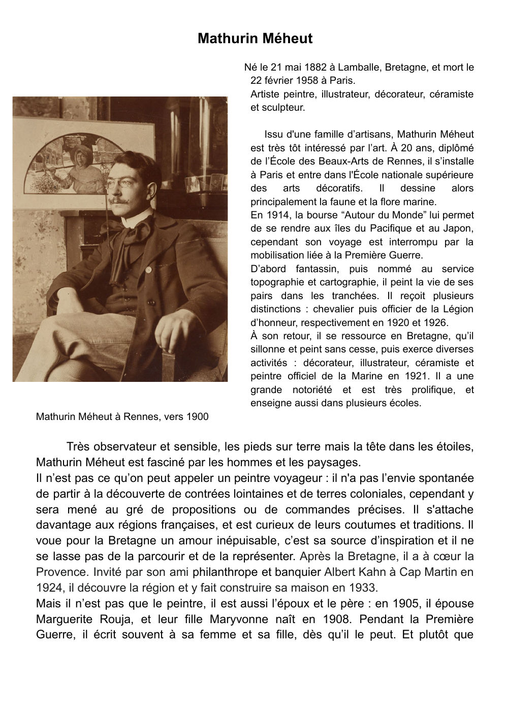 Prévisualisation du document Biographie de Mathurin Méheut
