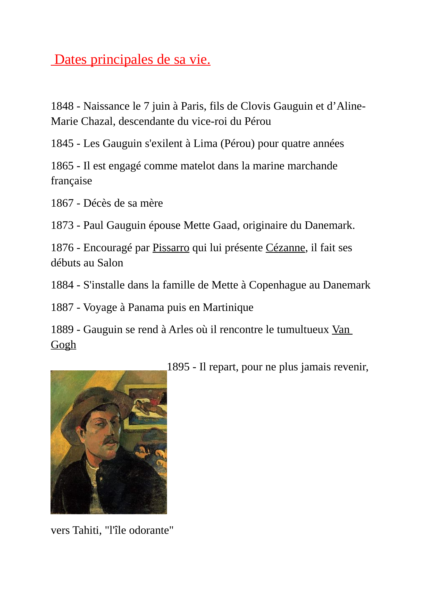 Prévisualisation du document Biographie de Paul Gauguin courtes