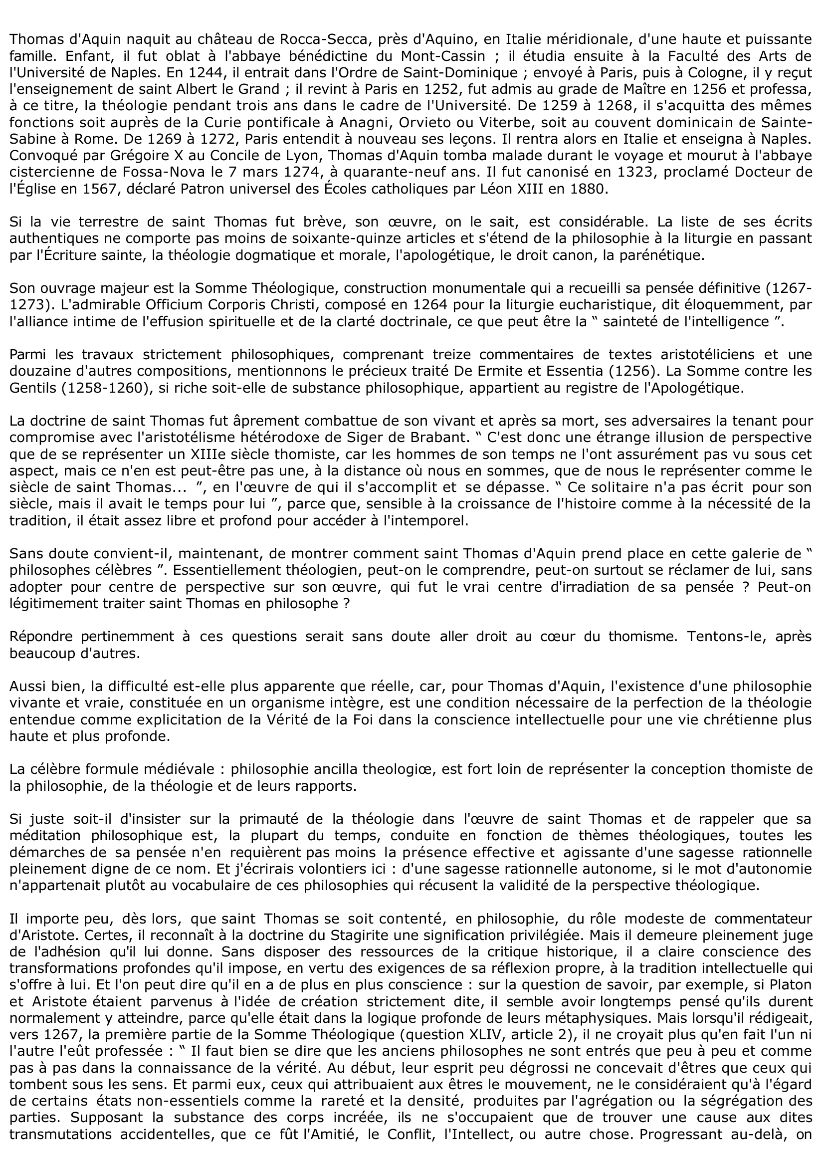 Prévisualisation du document Biographie de THOMAS D'AQUIN (saint).