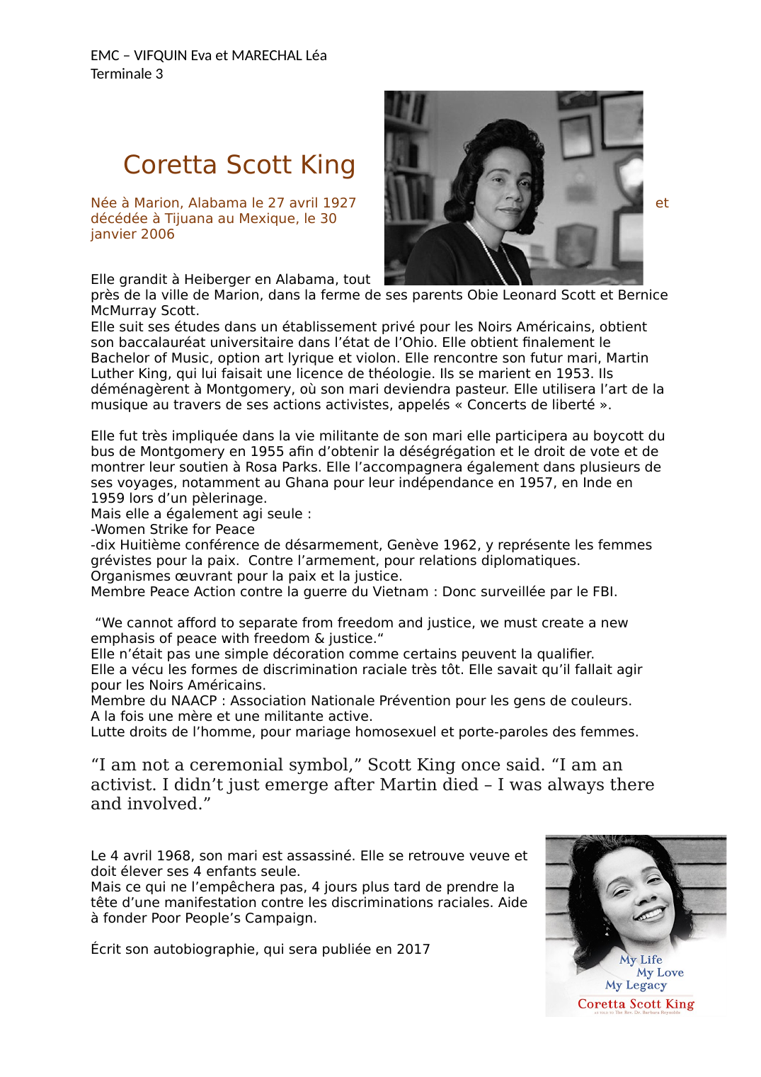 Prévisualisation du document Biographie détaillée de Coretta Scott King
