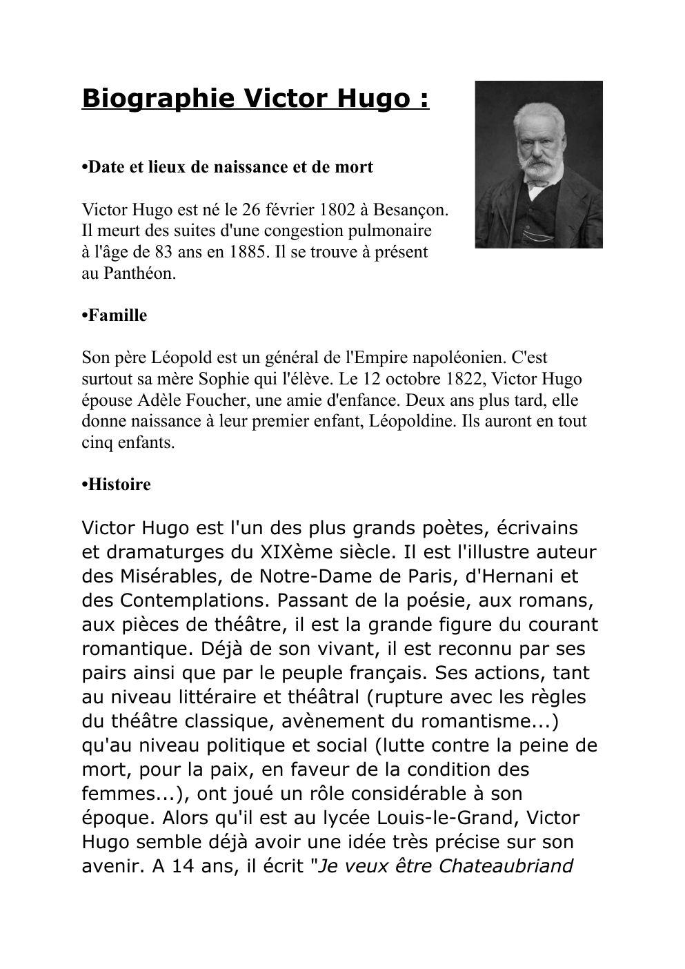 Prévisualisation du document Biographie Victor Hugo